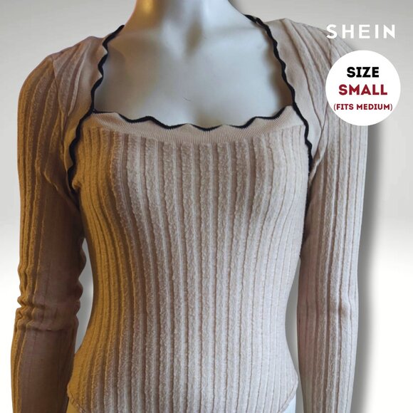 SHEIN Tops - SHEIN Ribbed Long-Sleeve Bodysuit – Size Small (Fits Medium)
